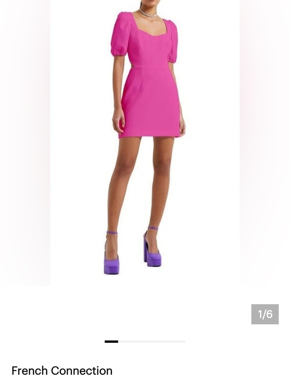 French Connection Pink Puff-Sleeve Mini Dress